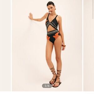 Bird Print Cutout One Piece Swimsuit